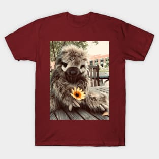 Silas Sloth with flower T-Shirt